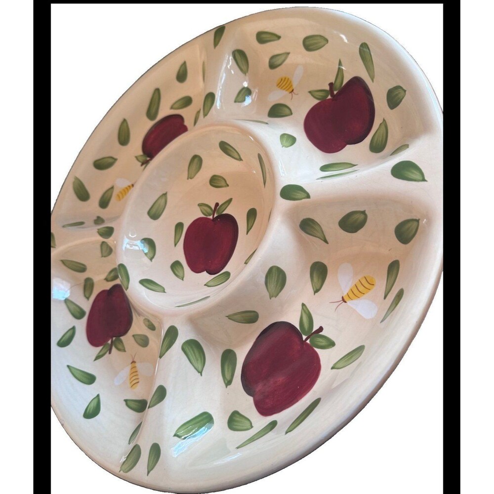 Vintage Carol Endres Pure Art Apple Bee 15” Divided Ceramic Serving Platter